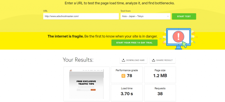Page speed on Pingdom tool