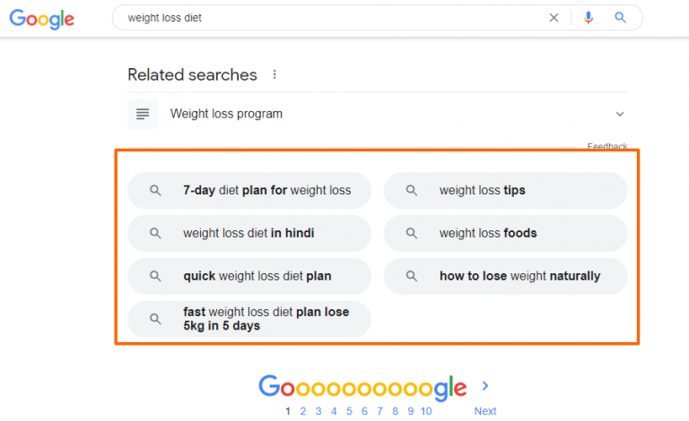 Google related searches for weight loss