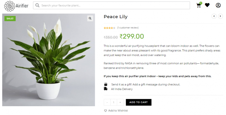 airifier peace lily plant page