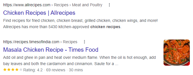 rich snippets vs normal result