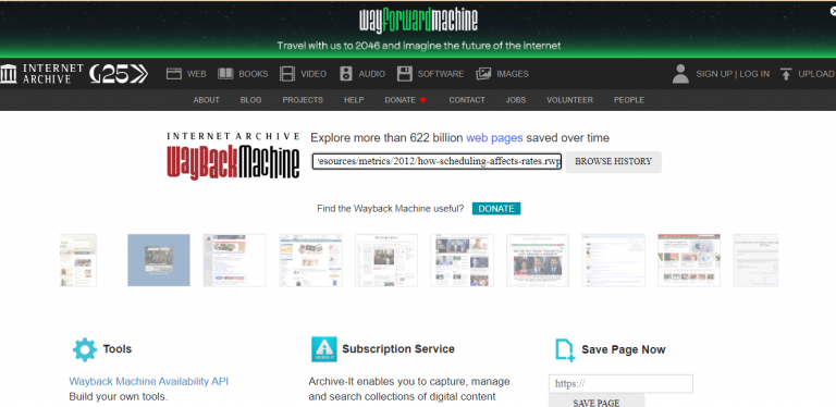 search wayback machine tool