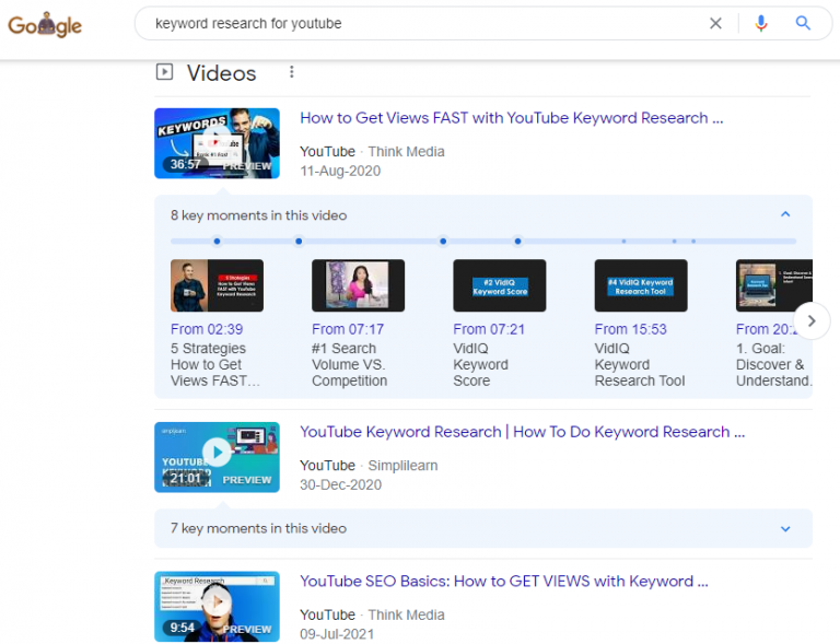 youtube video showing on google search