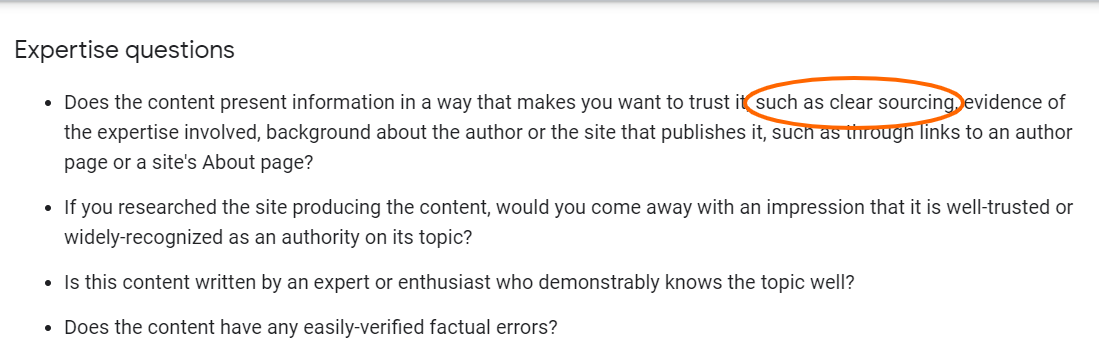 Google search central showing the importance of linking to sources