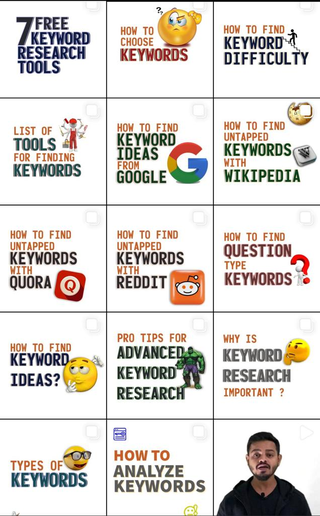 series of posts on keywords on instagram page