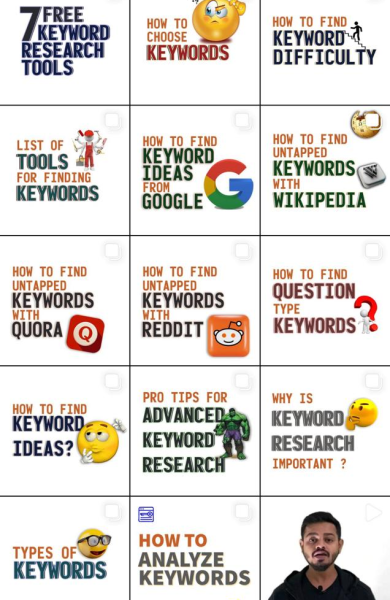 series of posts on keywords on instagram page